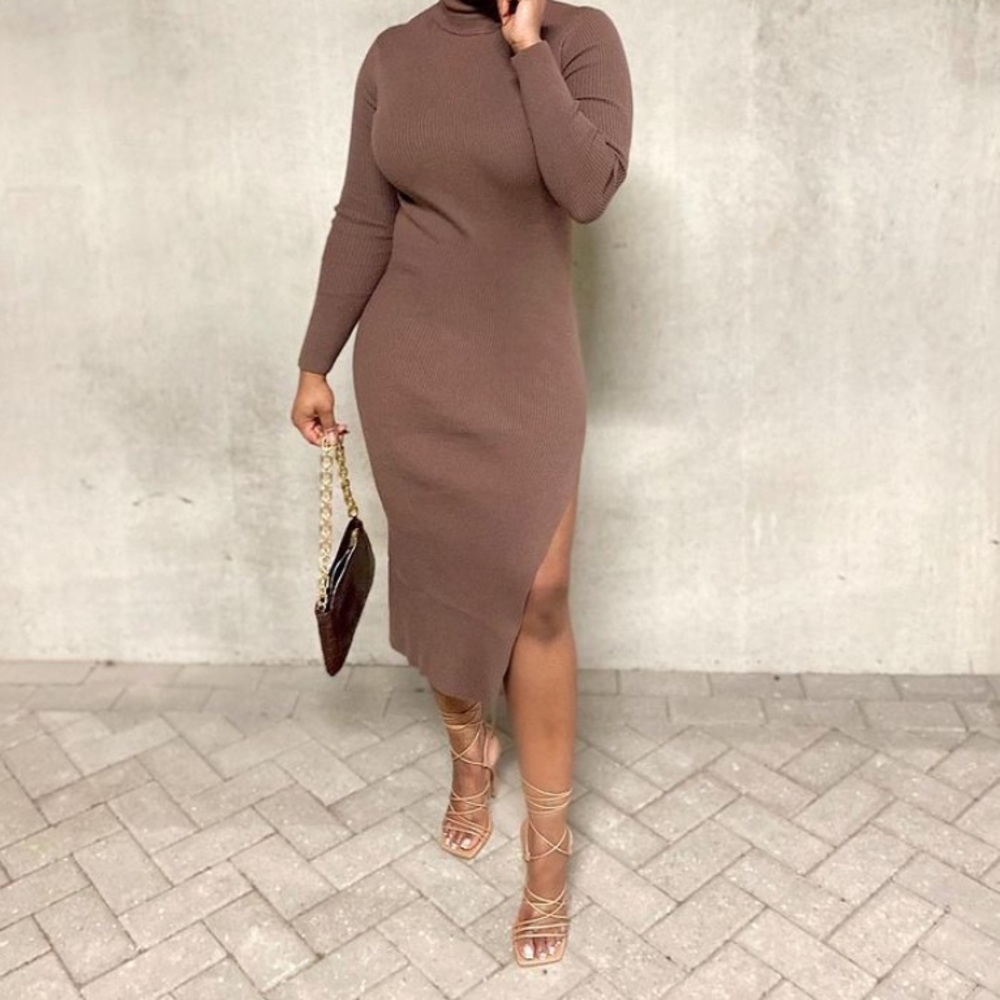 SOLD NWT Zara brown knit dress with split